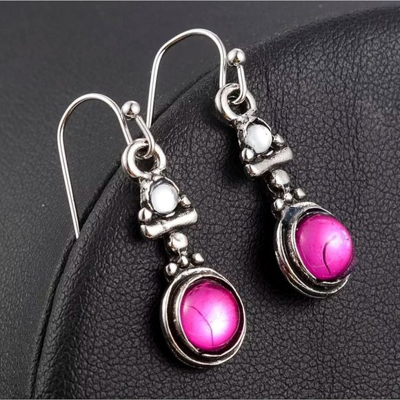 Silver and pink shabby boho chic drop earrings new - Picture 2 of 5